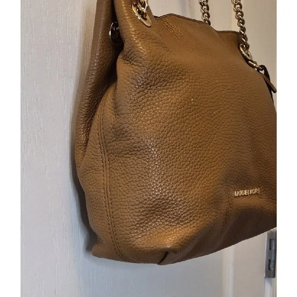 Michael Kors Camel Pebbled Leather Chain-Handle Tote EUC